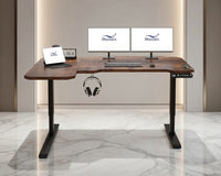 Electric L-shape sit-stand desk 150x78 brown