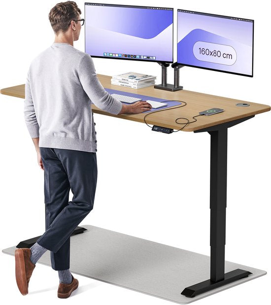 Ergo Plus Premium Electric Sit-Stand Desk 140×70 — Solid Oak/Black